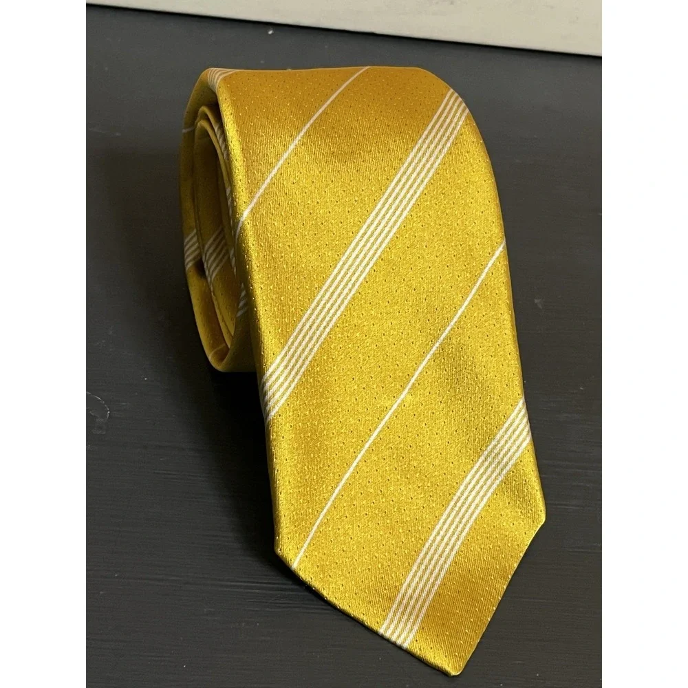 Zilli Handmade In Italy Textured Stripe Mens Luxury Necktie Tie Yellow Gold New